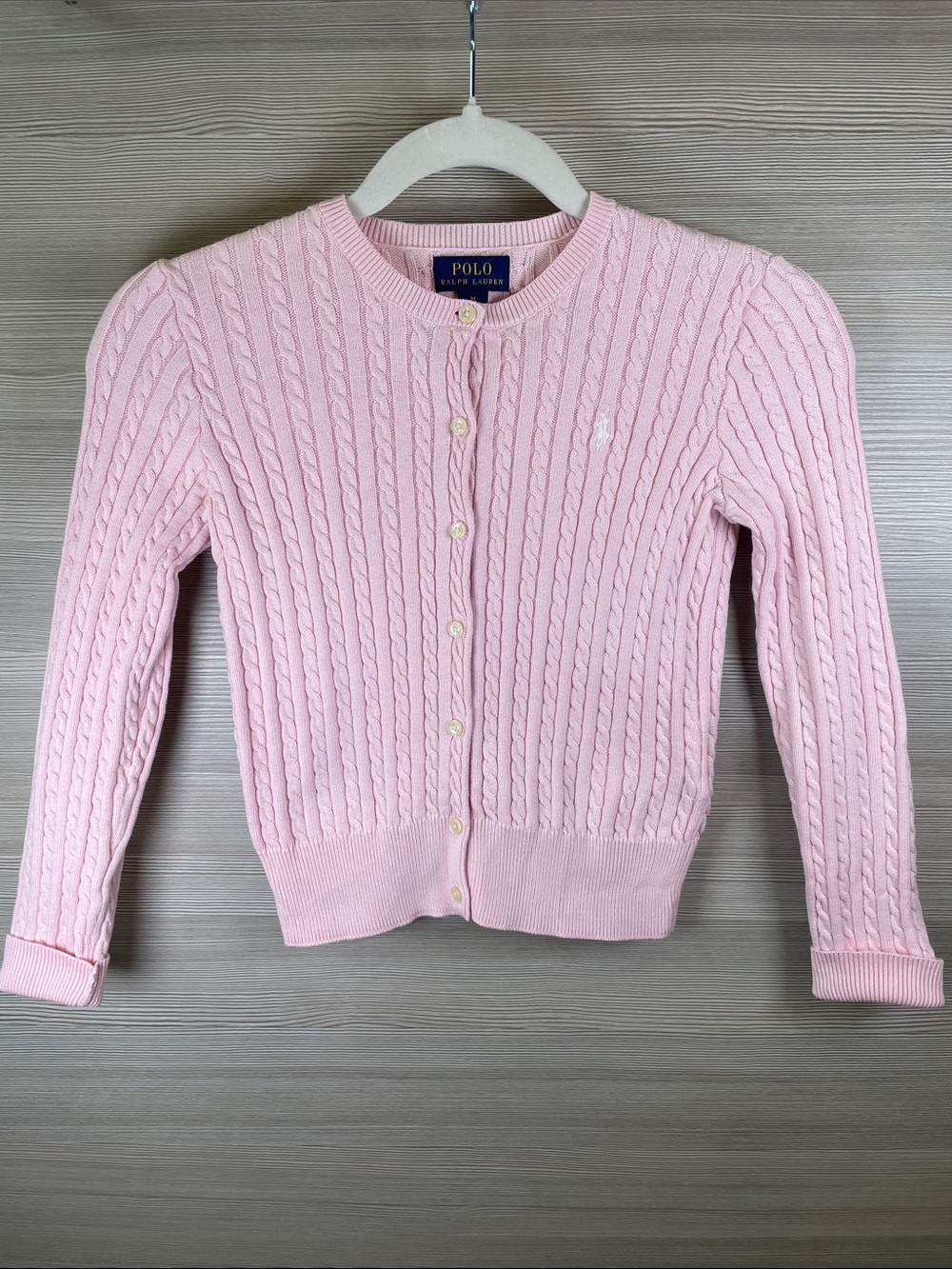 Polo by Ralph Lauren Girl’s 100% Cotton Light Pink Cable Knit Cardigan Size 8-10